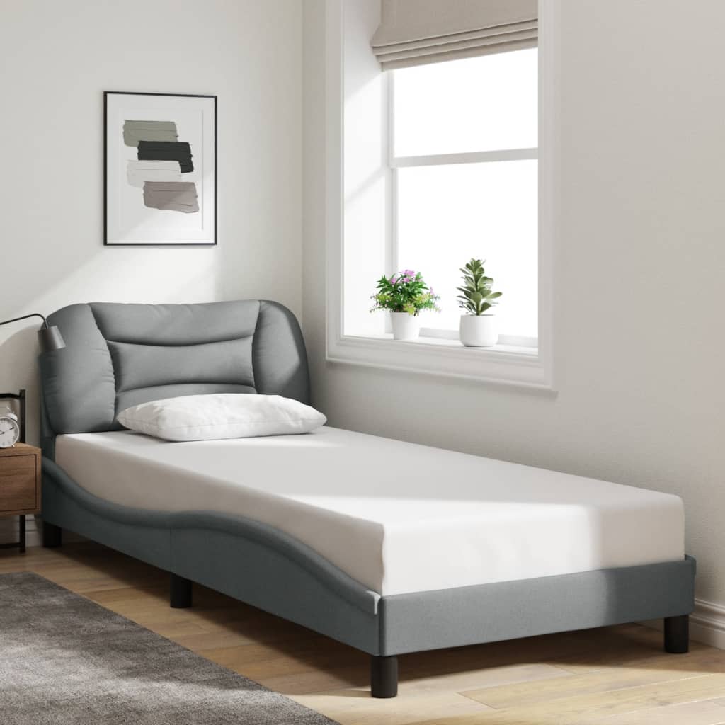 Cadre de lit avec LED sans matelas gris clair 90x190 cm tissu - XIOS