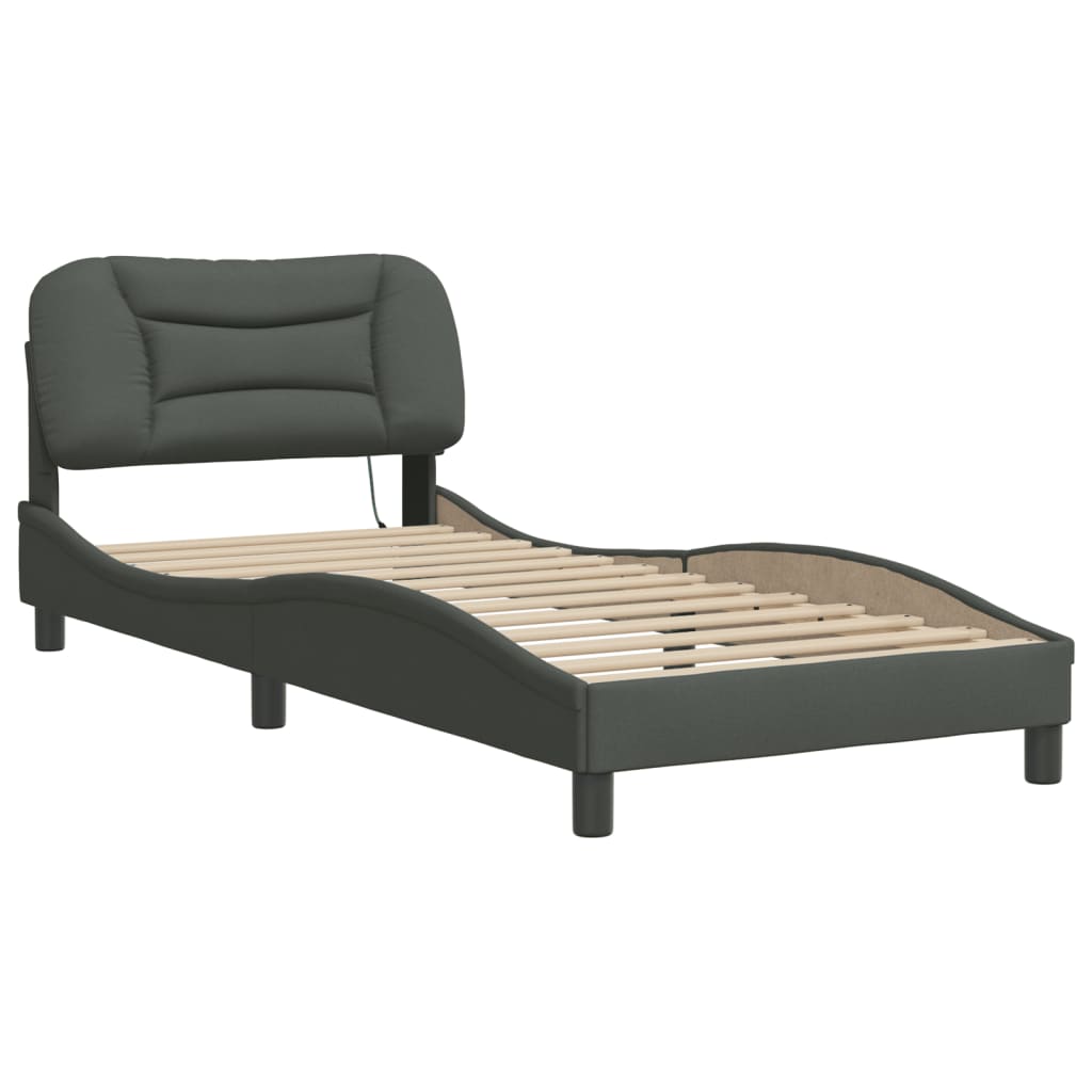 Cadre de lit avec LED sans matelas gris foncé 90x190 cm tissu - XIOS