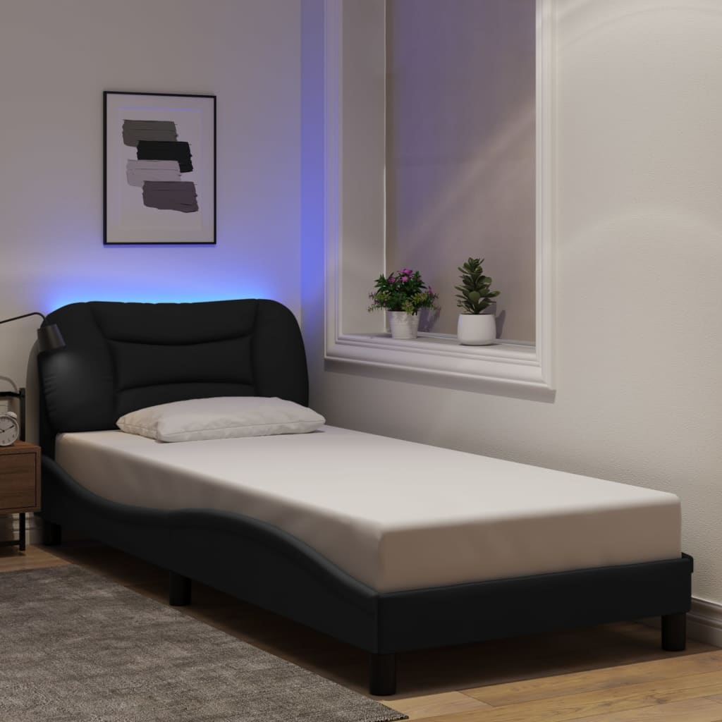 Cadre de lit avec LED sans matelas Hvar noir 90x190 cm tissu - XIOS