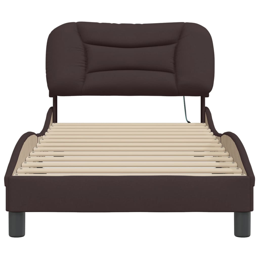 Cadre de lit avec LED sans matelas Hvar marron foncé 90x190 cm tissu - XIOS