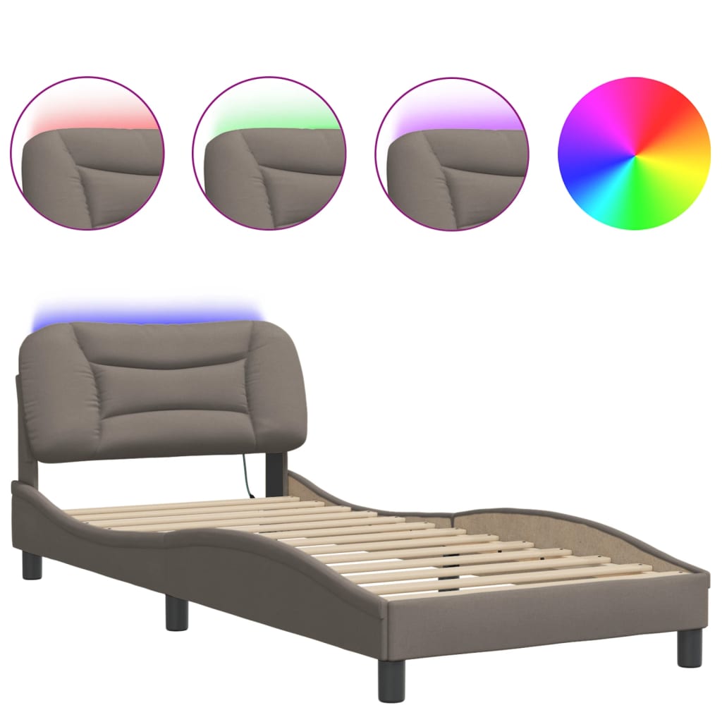 Cadre de lit avec LED sans matelas Hvar taupe 90x190 cm tissu - XIOS