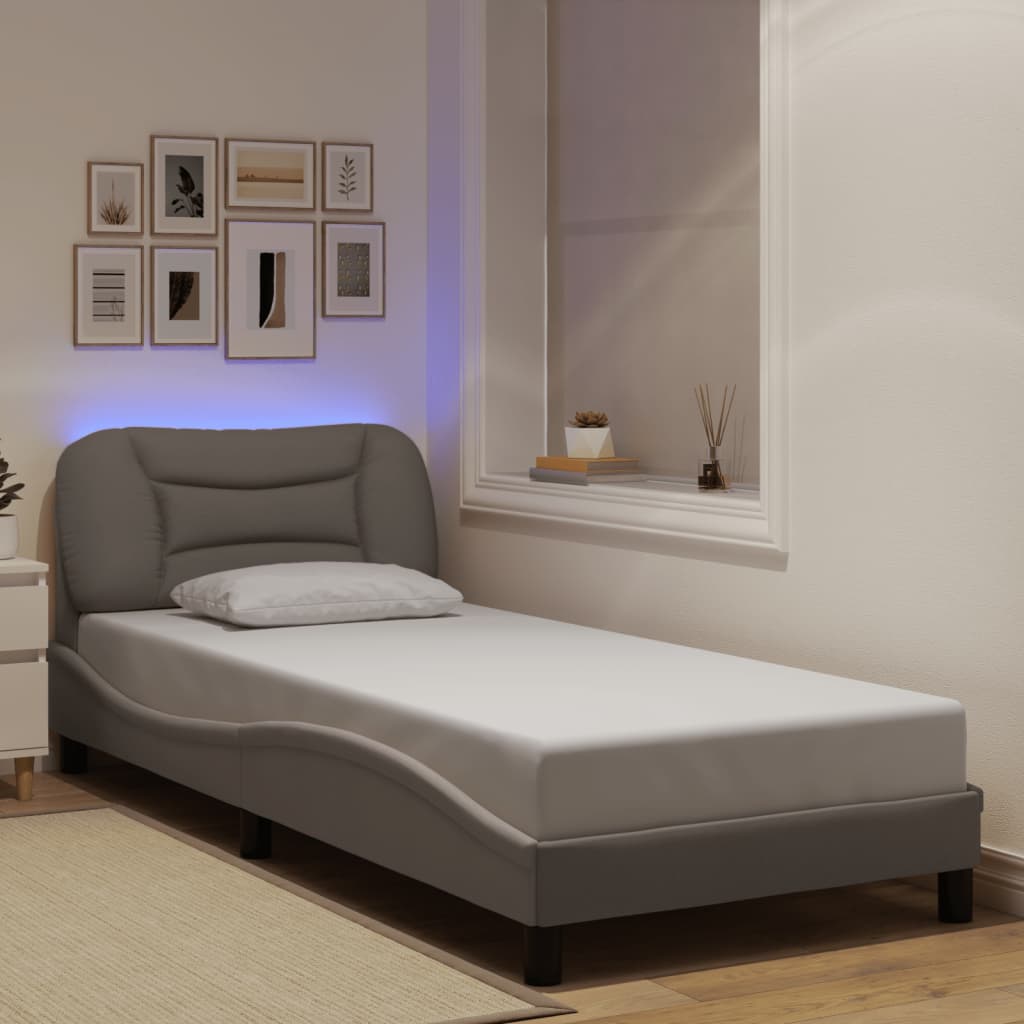 Cadre de lit avec LED sans matelas Hvar taupe 90x190 cm tissu - XIOS