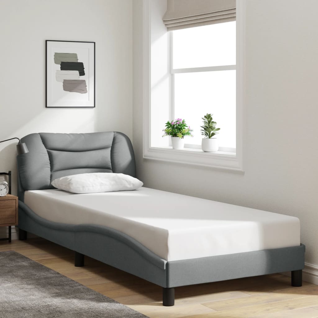 Cadre de lit avec LED sans matelas gris clair 90x200 cm tissu - XIOS