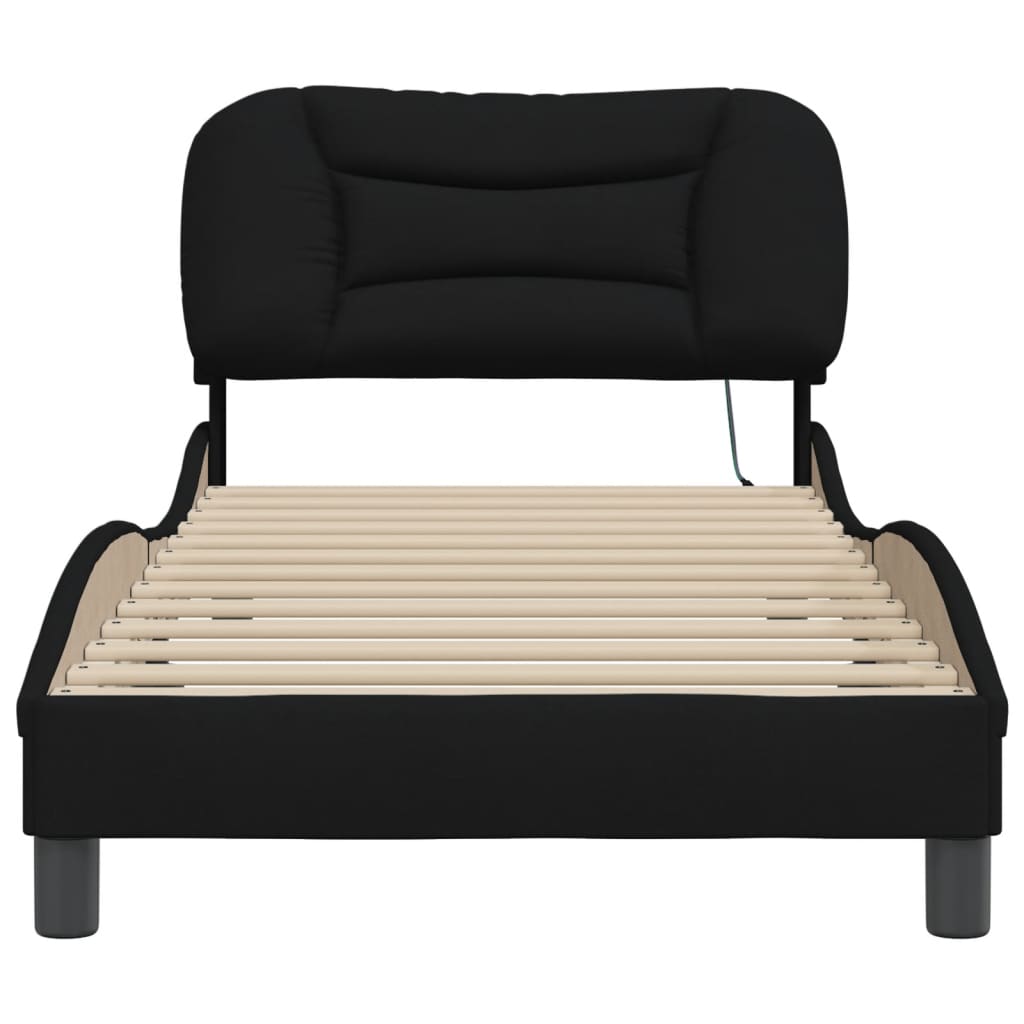 Cadre de lit avec LED sans matelas noir 90x200 cm tissu - XIOS