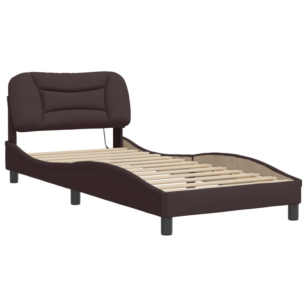 Cadre de lit avec LED sans matelas marron foncé 90x200 cm tissu - XIOS