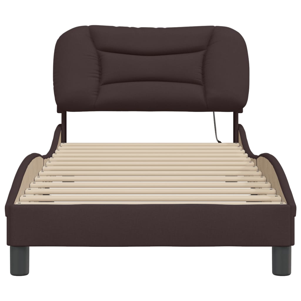 Cadre de lit avec LED sans matelas marron foncé 90x200 cm tissu - XIOS
