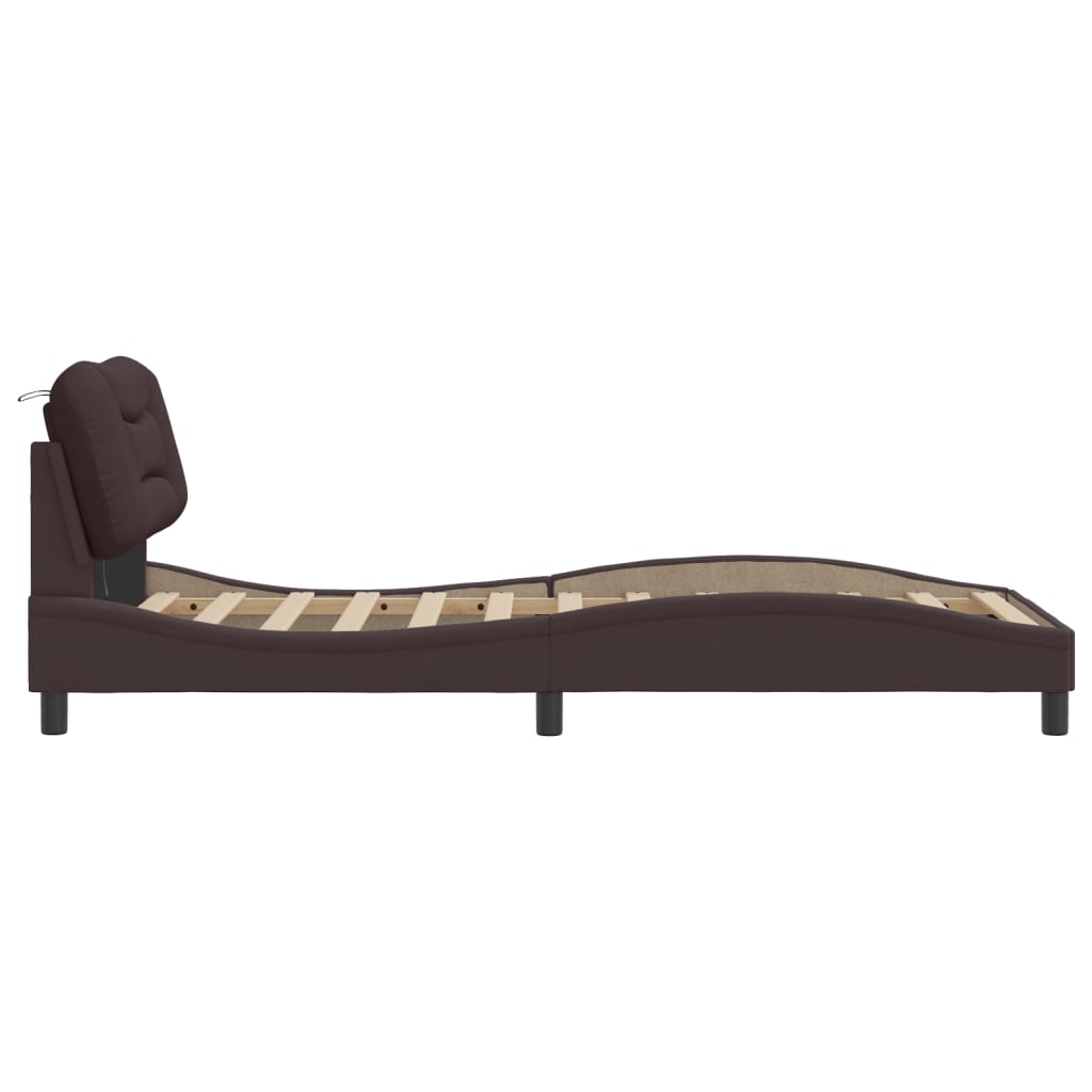 Cadre de lit avec LED sans matelas marron foncé 90x200 cm tissu - XIOS