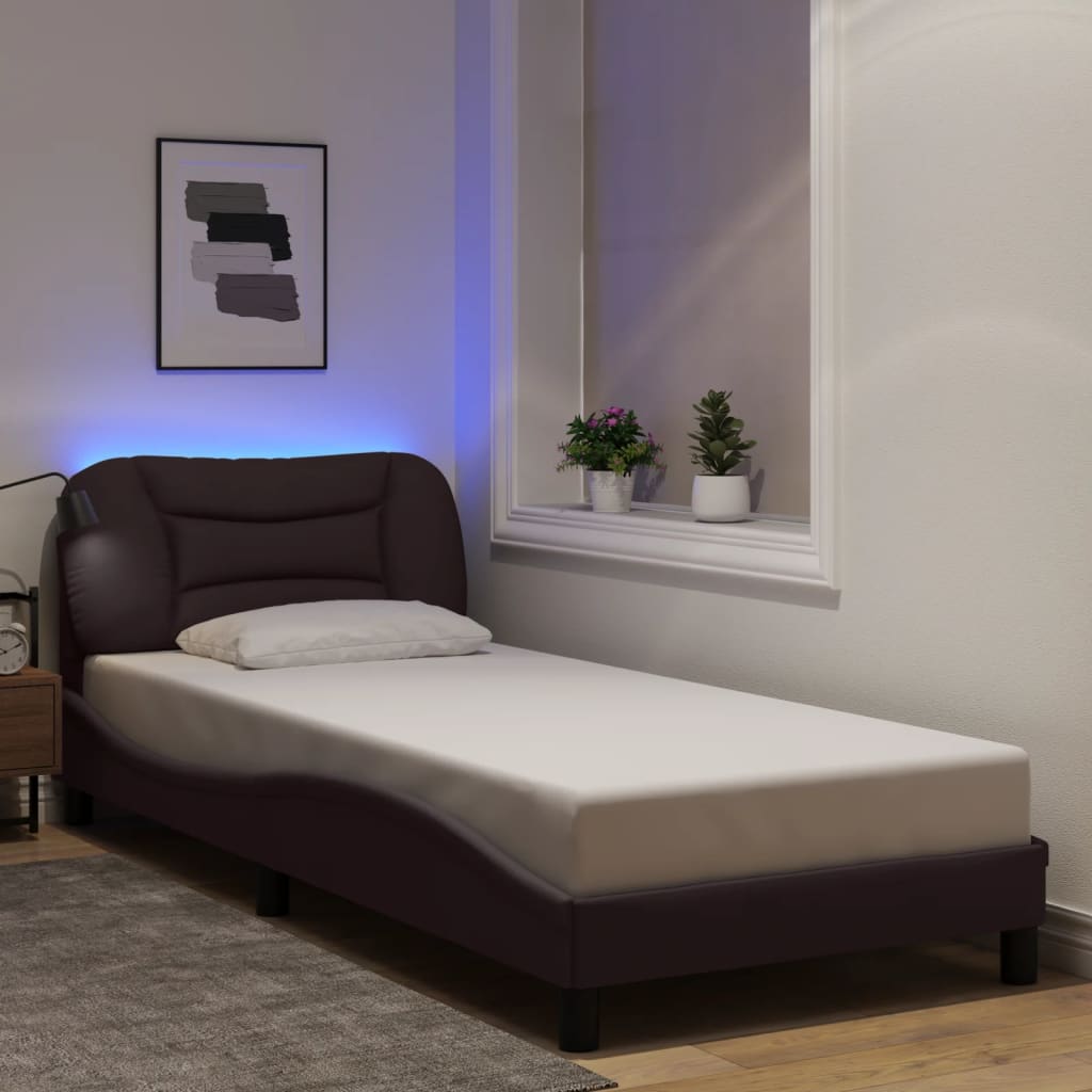 Cadre de lit avec LED sans matelas marron foncé 90x200 cm tissu - XIOS