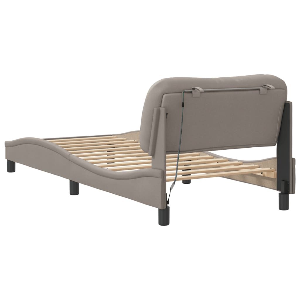 Cadre de lit avec LED sans matelas taupe 90x200 cm tissu - XIOS