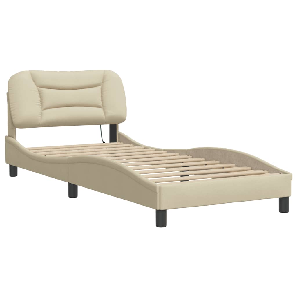 Cadre de lit avec LED sans matelas Hvar crème 90x200 cm tissu - XIOS