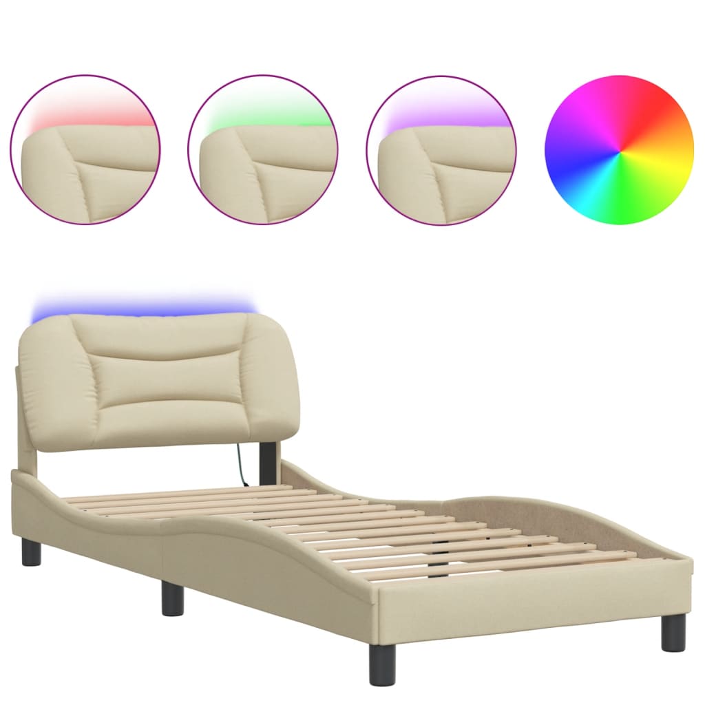 Cadre de lit avec LED sans matelas Hvar crème 90x200 cm tissu - XIOS
