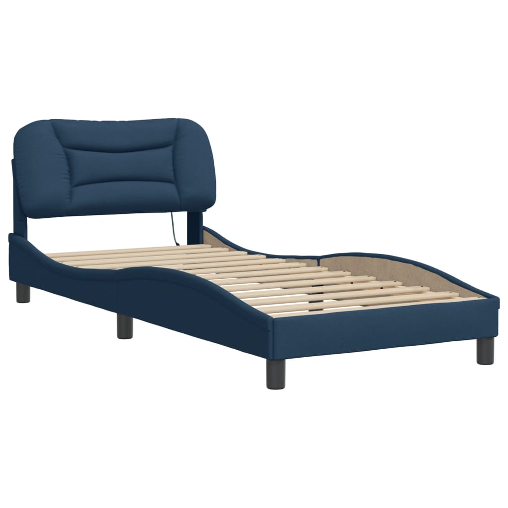 Cadre de lit avec LED sans matelas Hvar bleu 90x200 cm tissu - XIOS