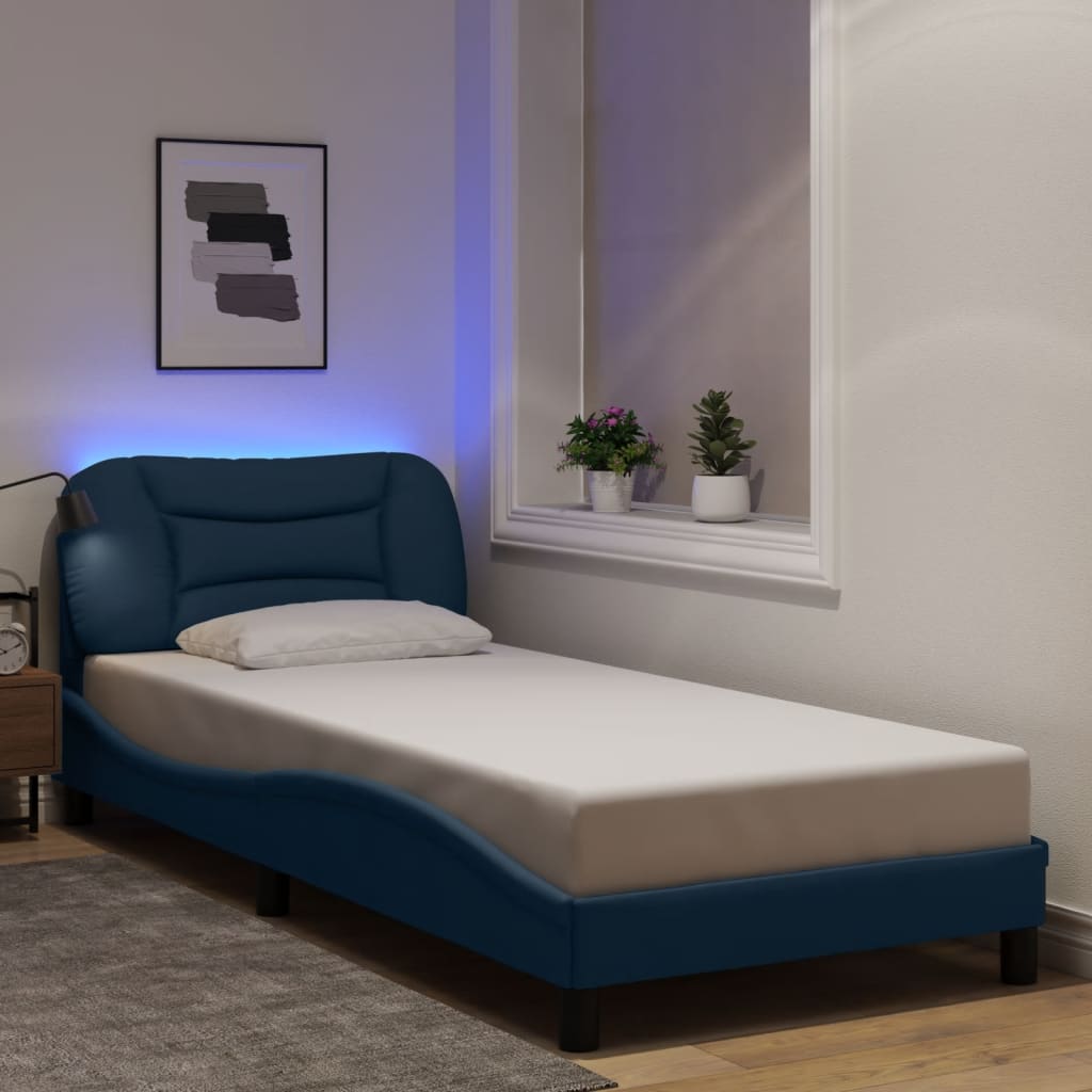 Cadre de lit avec LED sans matelas Hvar bleu 90x200 cm tissu - XIOS