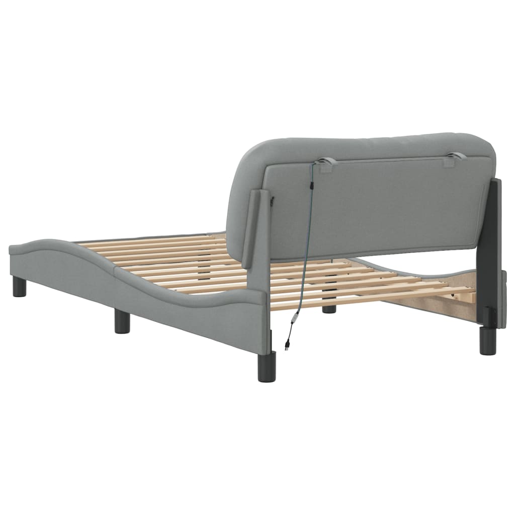Cadre de lit avec LED sans matelas Hvar gris clair 100x200 cm tissu
