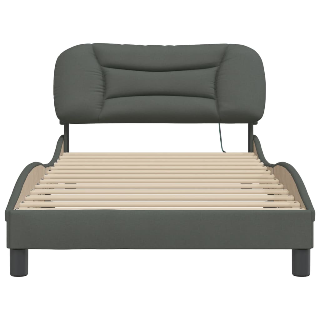 Cadre de lit avec LED sans matelas gris foncé 100x200 cm tissu - XIOS