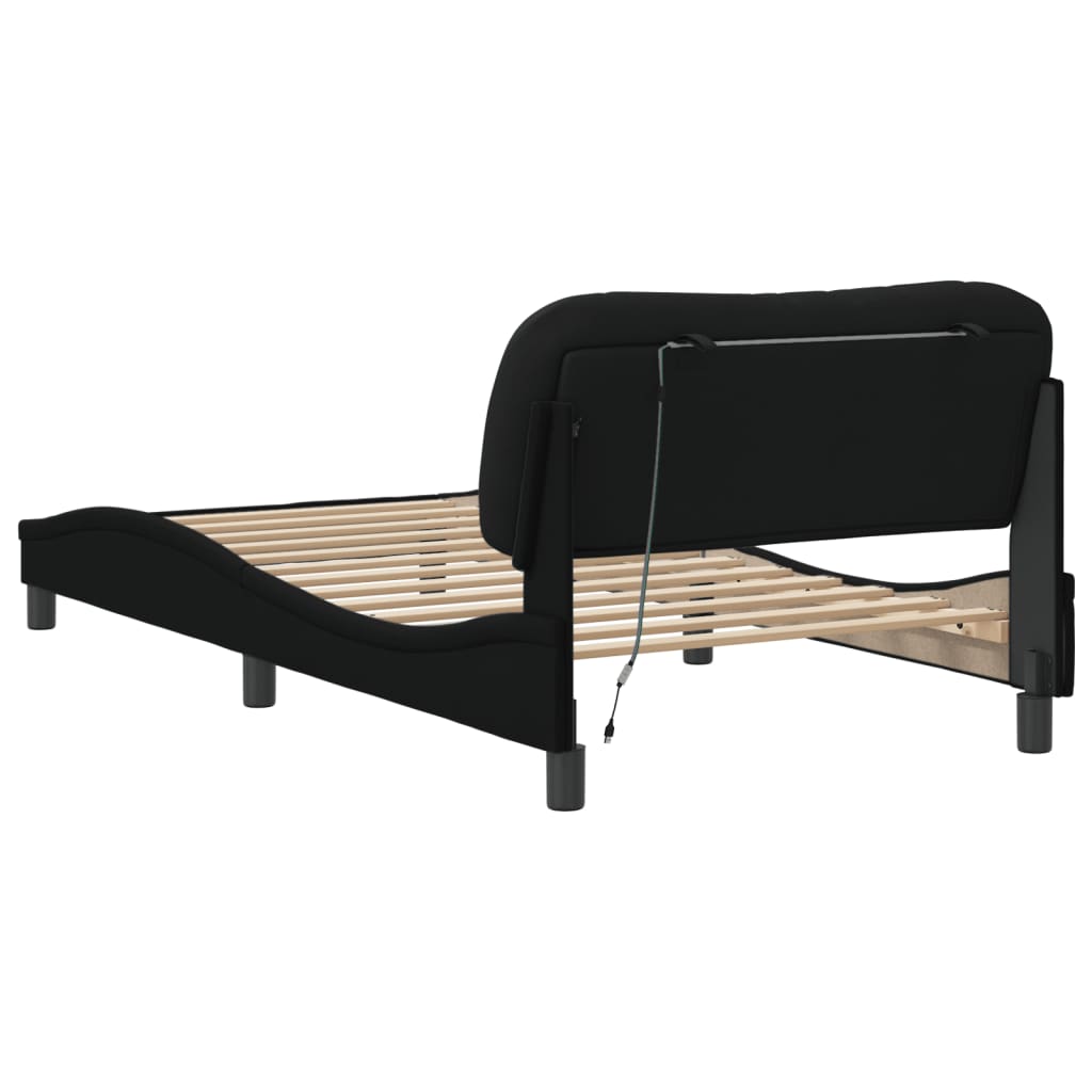 Cadre de lit avec LED sans matelas noir 100x200 cm tissu - XIOS