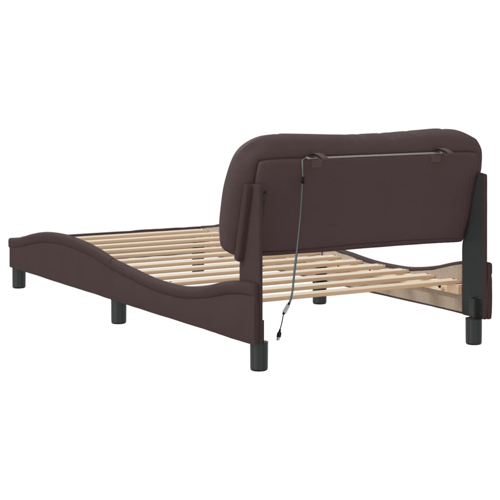 Cadre de lit avec LED sans matelas Hvar marron foncé 100x200cm tissu