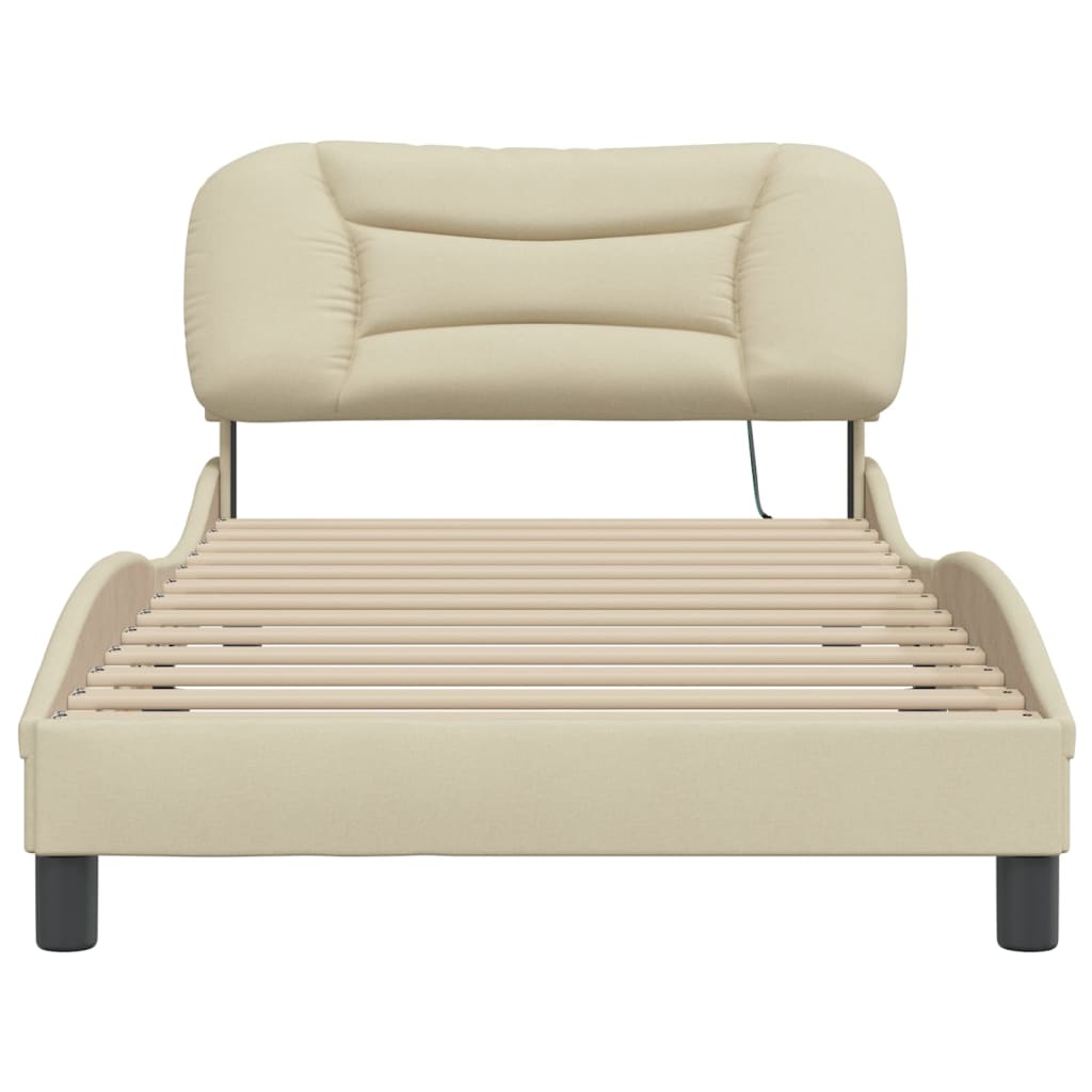 Cadre de lit avec LED sans matelas Hvar crème 100x200 cm tissu
