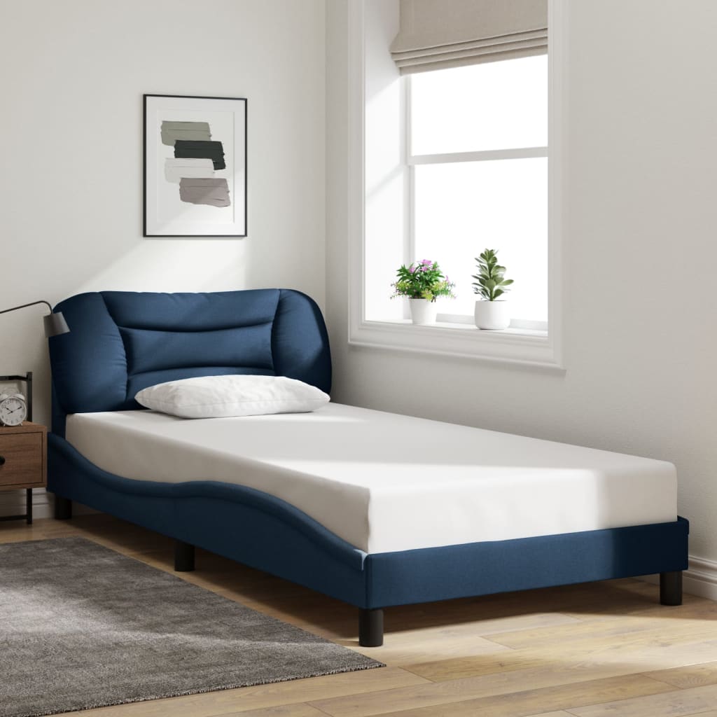 Cadre de lit avec LED sans matelas bleu 100x200 cm tissu - XIOS