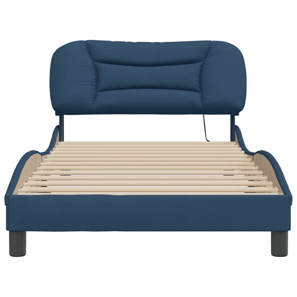 Cadre de lit avec LED sans matelas bleu 100x200 cm tissu - XIOS