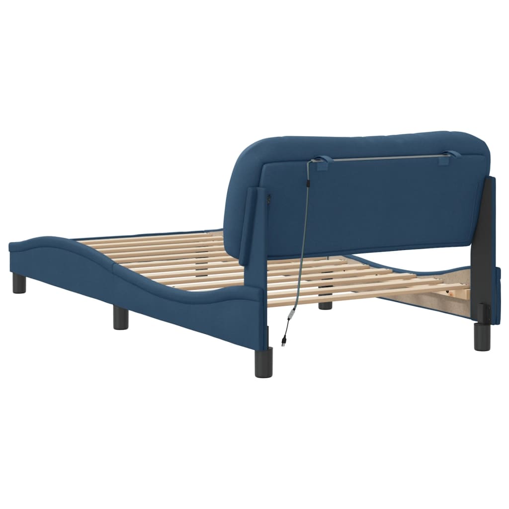 Cadre de lit avec LED sans matelas bleu 100x200 cm tissu - XIOS