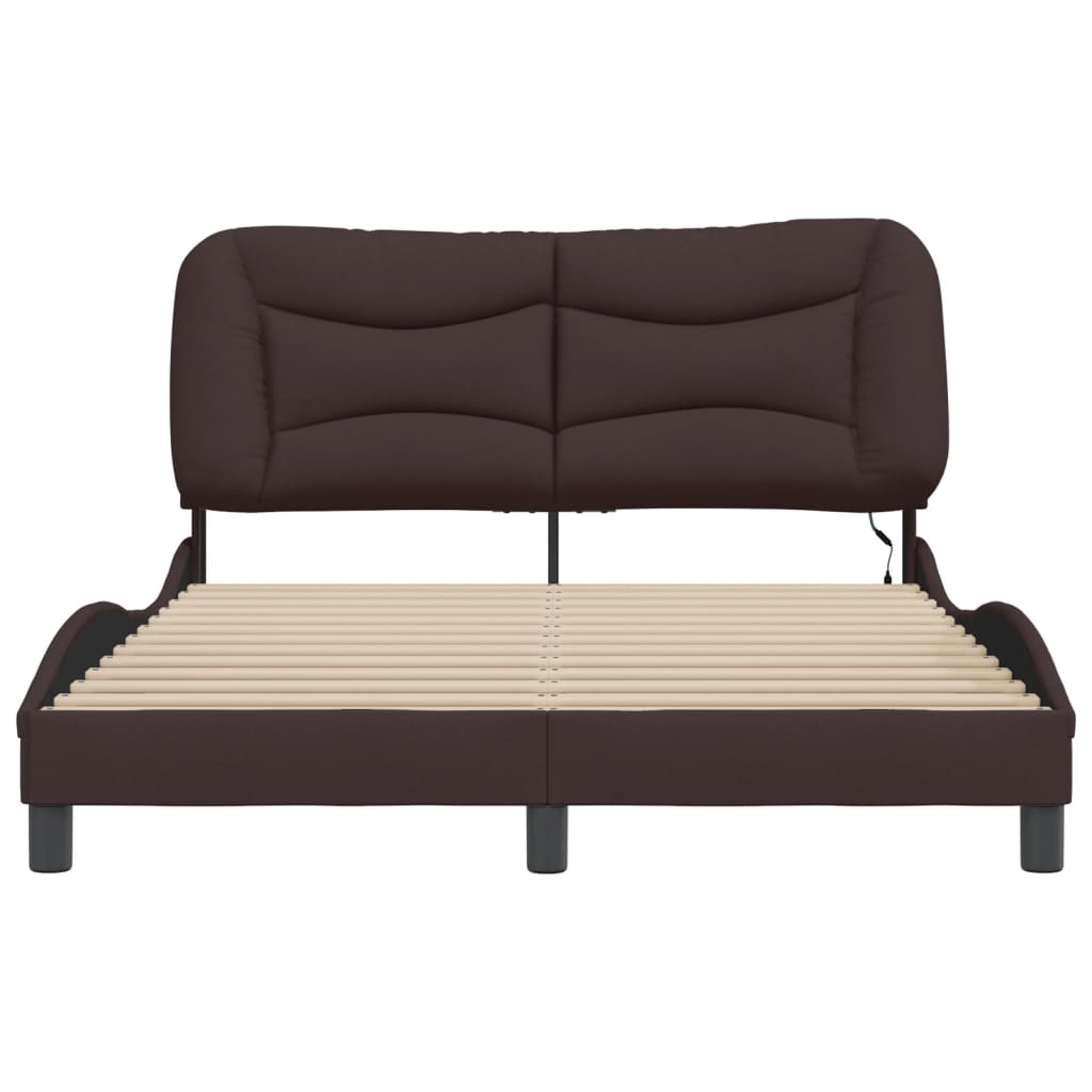 Cadre de lit avec LED sans matelas marron foncé 140x190cm tissu - XIOS
