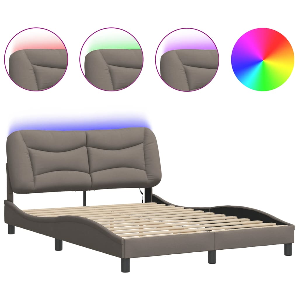 Cadre de lit avec LED sans matelas Hvar taupe 140x190 cm tissu