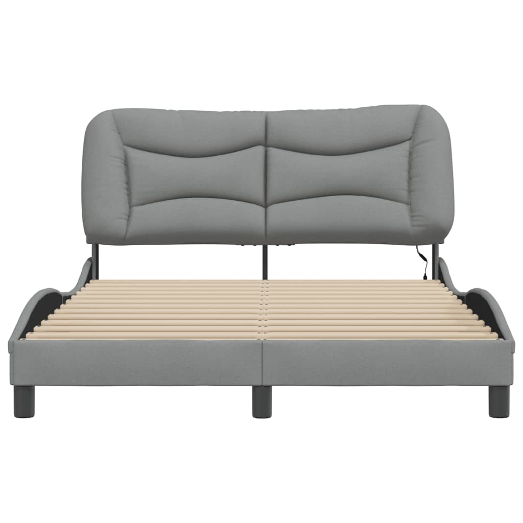 Cadre de lit avec LED sans matelas gris clair 140x200 cm tissu - XIOS