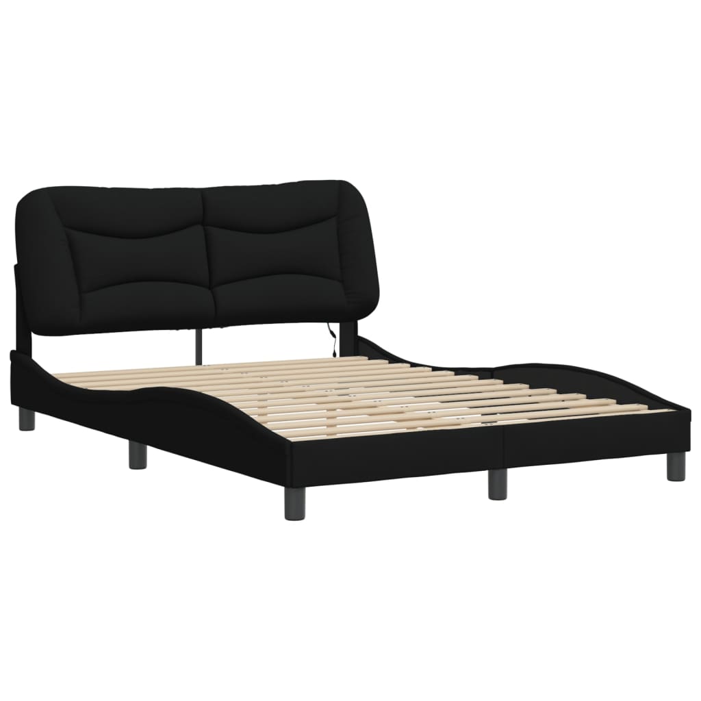 Cadre de lit avec LED sans matelas noir 140x200 cm tissu - XIOS