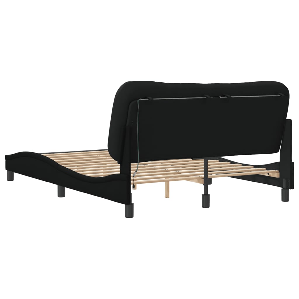 Cadre de lit avec LED sans matelas Hvar noir 140x200 cm tissu