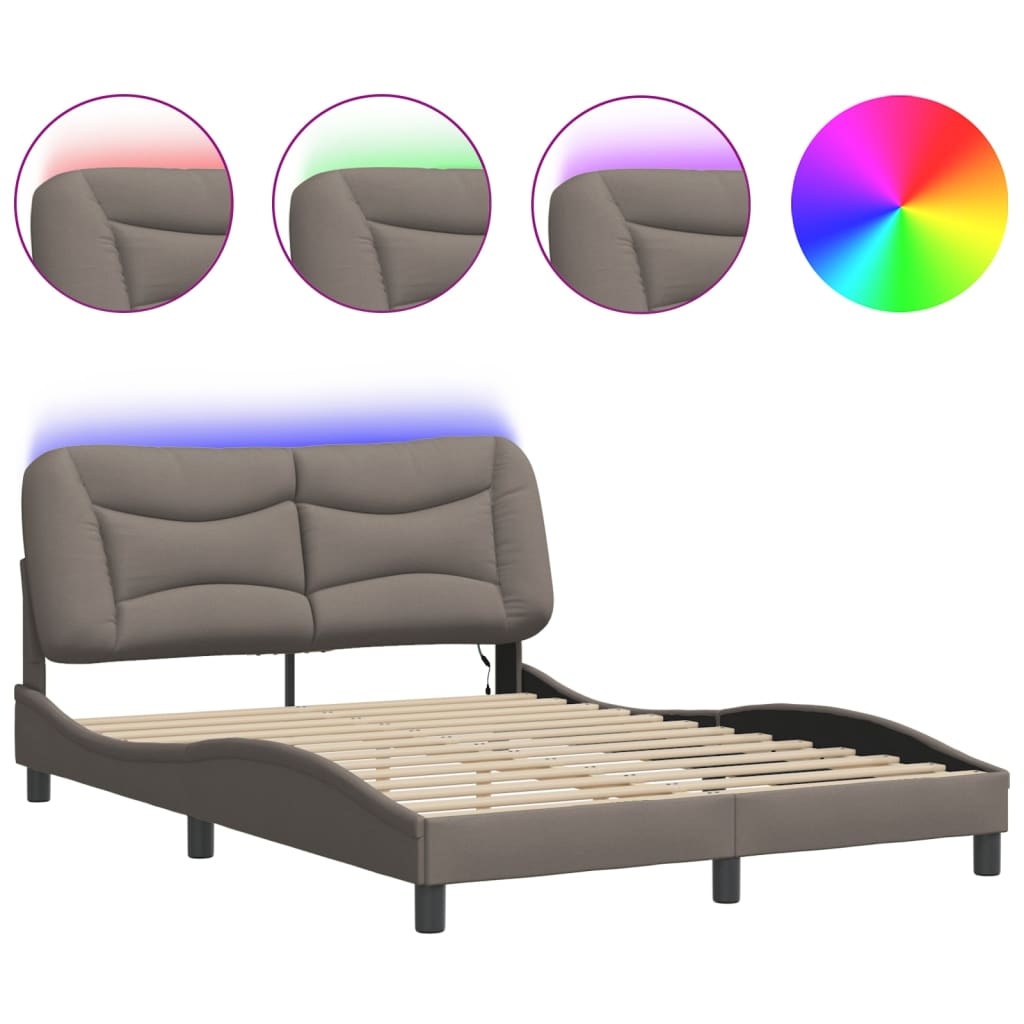 Cadre de lit avec LED sans matelas taupe 140x200 cm tissu - XIOS