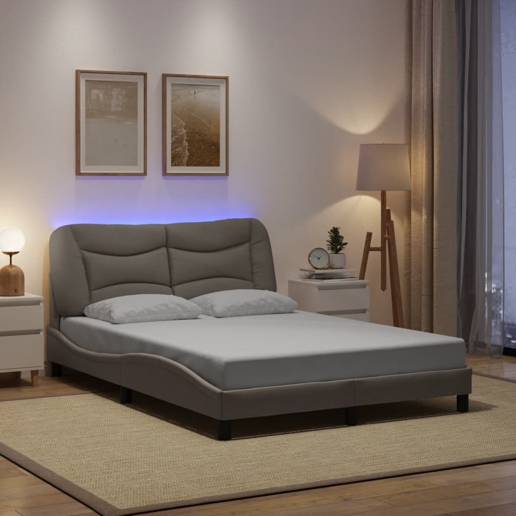 Cadre de lit avec LED sans matelas taupe 140x200 cm tissu - XIOS