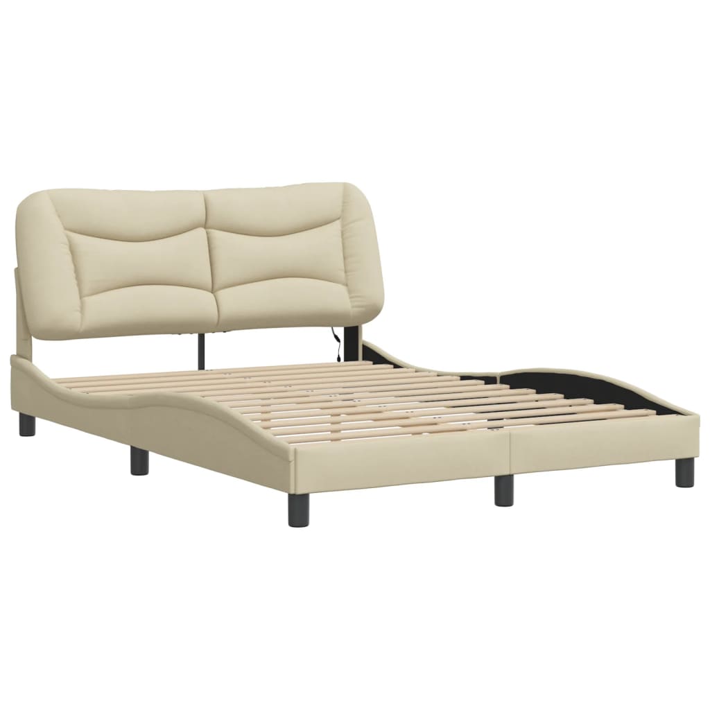 Cadre de lit avec LED sans matelas crème 140x200 cm tissu - XIOS