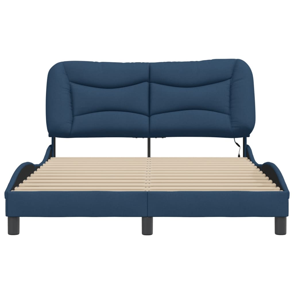Cadre de lit avec LED sans matelas bleu 140x200 cm tissu - XIOS