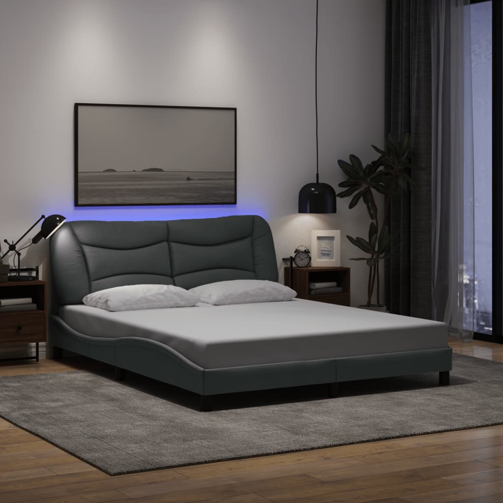 Cadre de lit avec LED sans matelas gris clair 160x200 cm tissu - XIOS