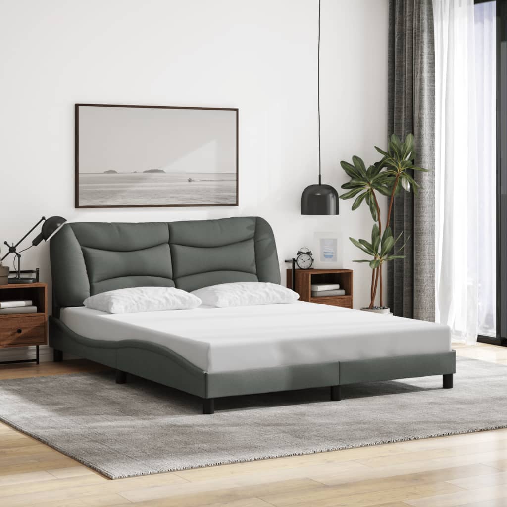 Cadre de lit avec LED sans matelas gris foncé 160x200 cm tissu - XIOS