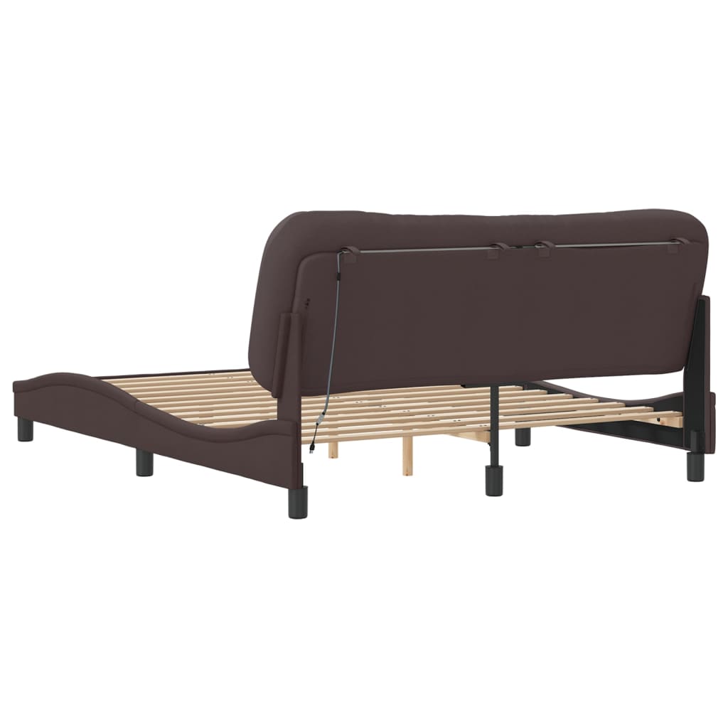 Cadre de lit avec LED sans matelas Hvar marron foncé 160x200cm tissu
