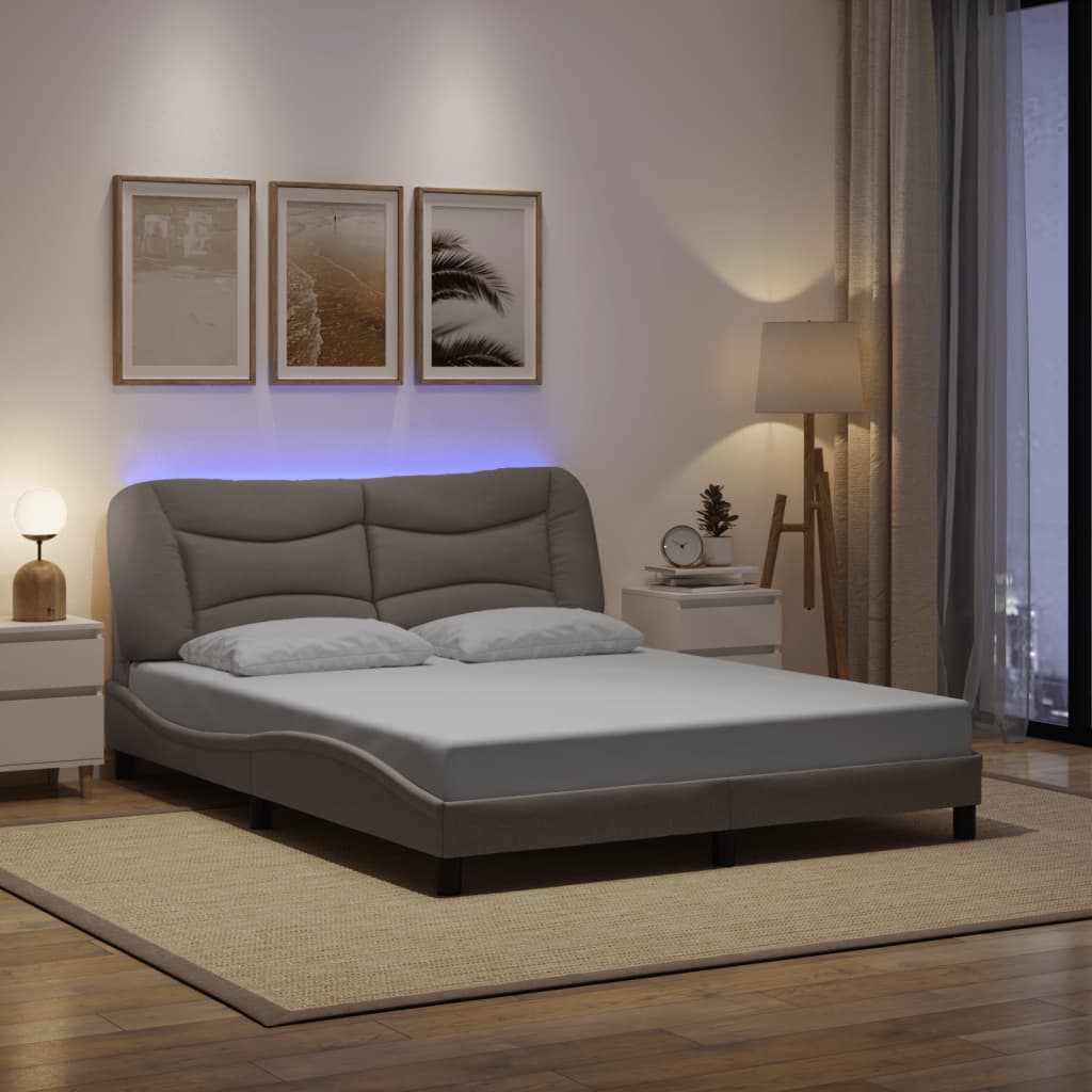 Cadre de lit avec LED sans matelas Hvar taupe 160x200 cm tissu - XIOS