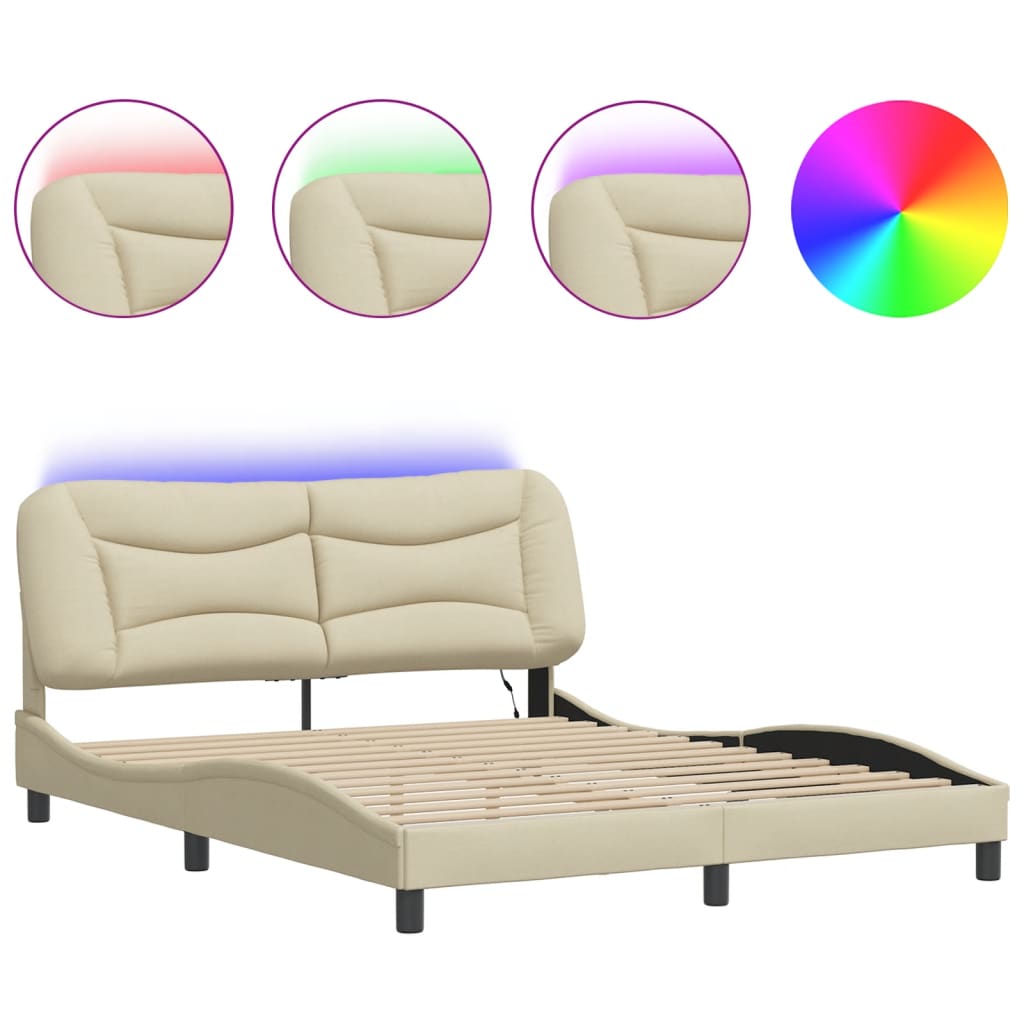 Cadre de lit avec LED sans matelas Hvar crème 160x200 cm tissu - XIOS