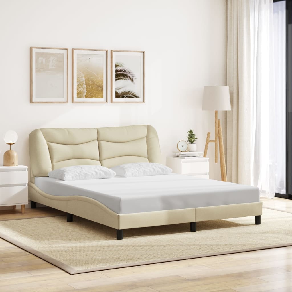 Cadre de lit avec LED sans matelas Hvar crème 160x200 cm tissu - XIOS