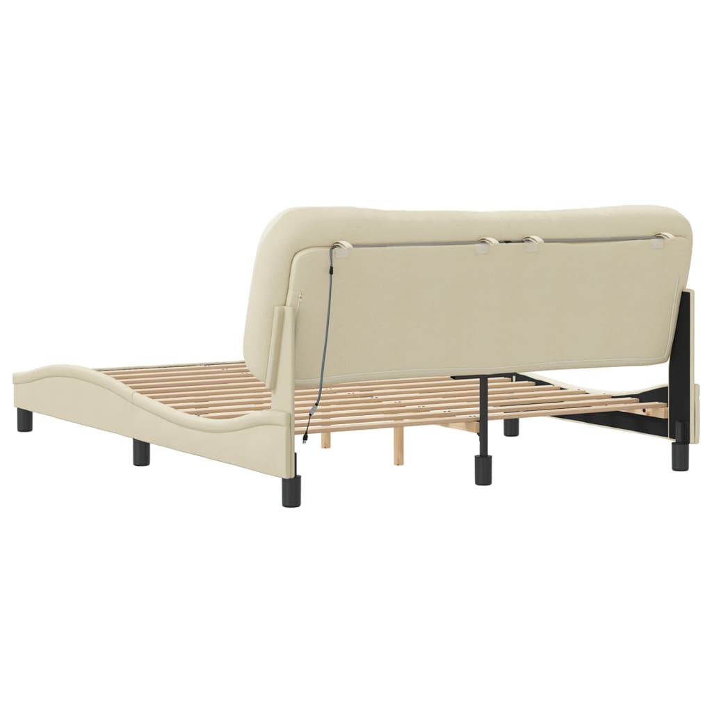 Cadre de lit avec LED sans matelas Hvar crème 160x200 cm tissu - XIOS