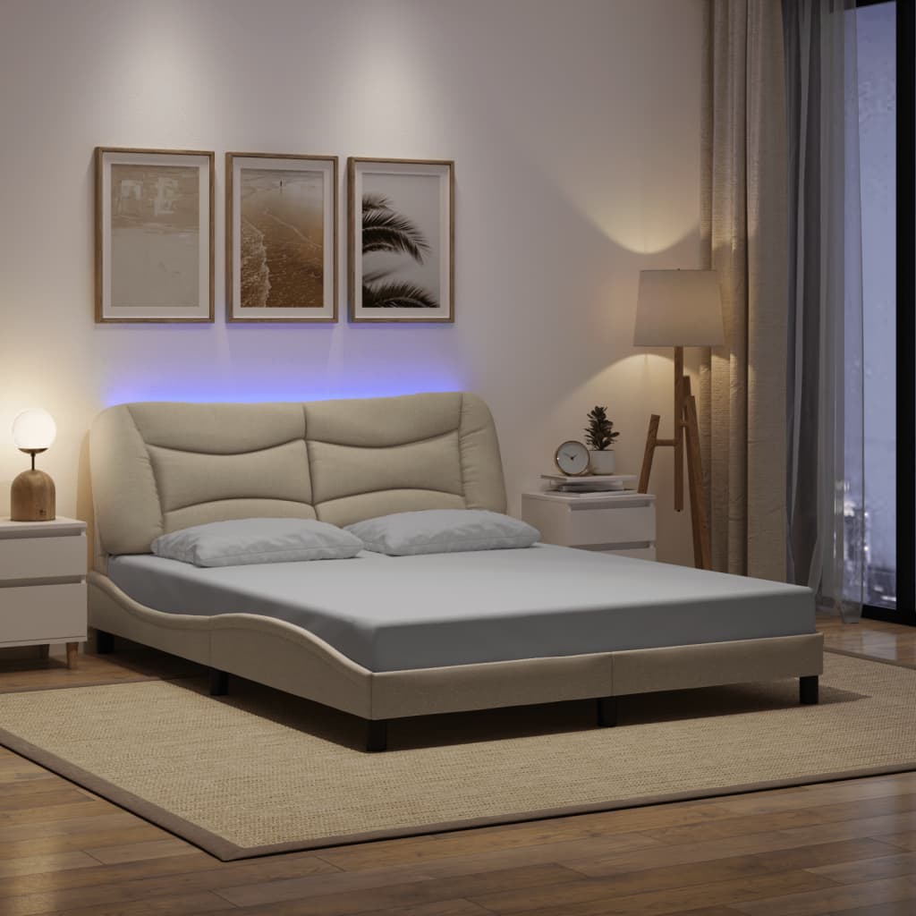 Cadre de lit avec LED sans matelas Hvar crème 160x200 cm tissu - XIOS