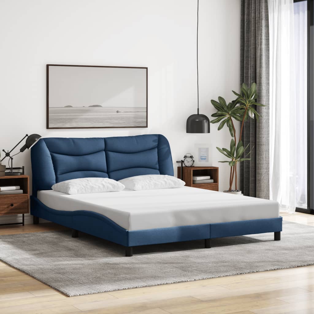 Cadre de lit avec LED sans matelas Hvar bleu 160x200 cm tissu - XIOS