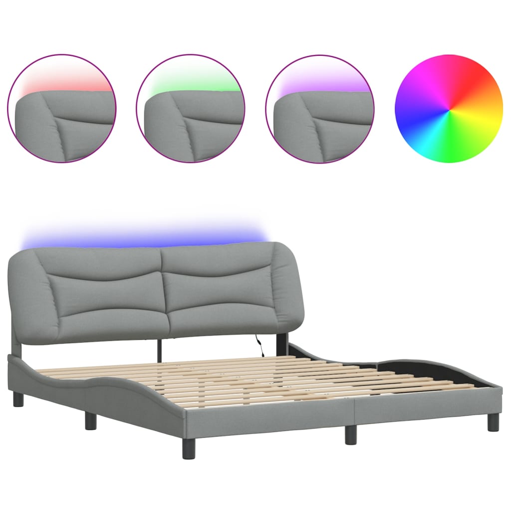 Cadre de lit avec LED sans matelas Hvar gris clair 180x200 cm tissu