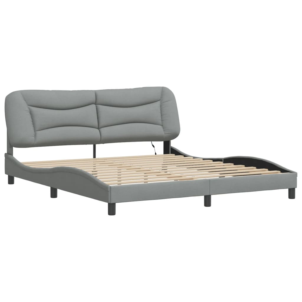 Cadre de lit avec LED sans matelas Hvar gris clair 180x200 cm tissu