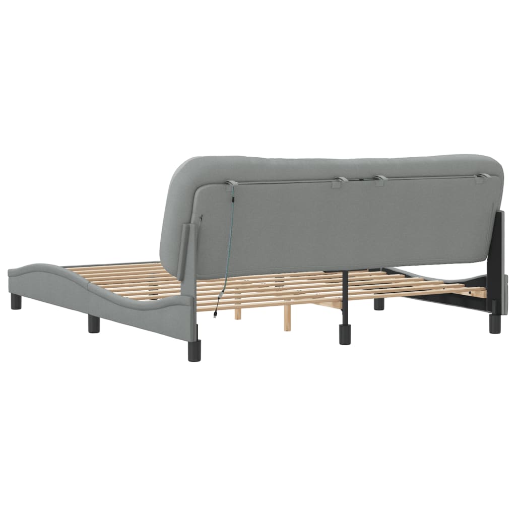 Cadre de lit avec LED sans matelas Hvar gris clair 180x200 cm tissu