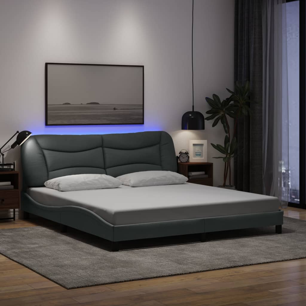 Cadre de lit avec LED sans matelas Hvar gris clair 180x200 cm tissu