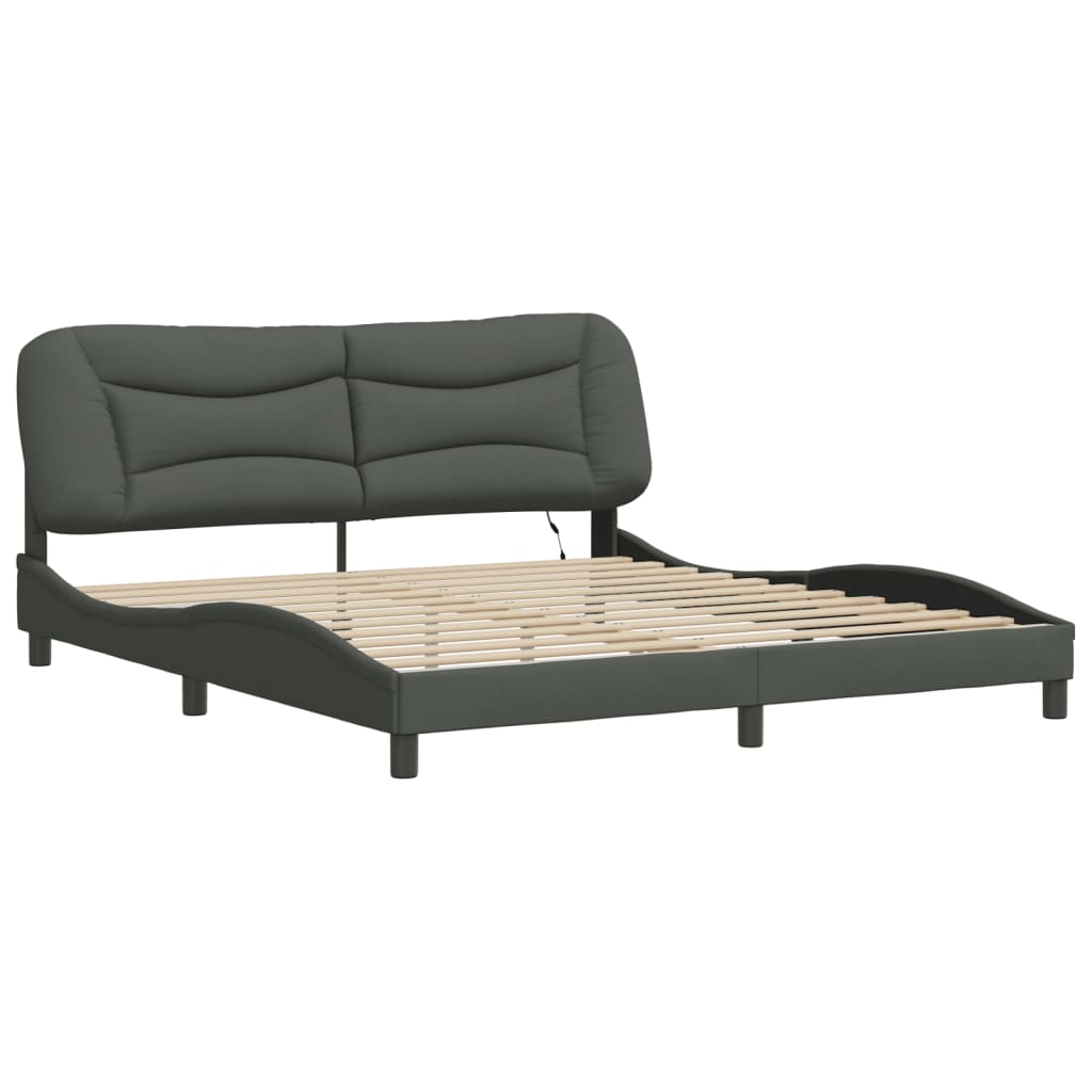 Cadre de lit avec LED sans matelas gris foncé 180x200 cm tissu - XIOS