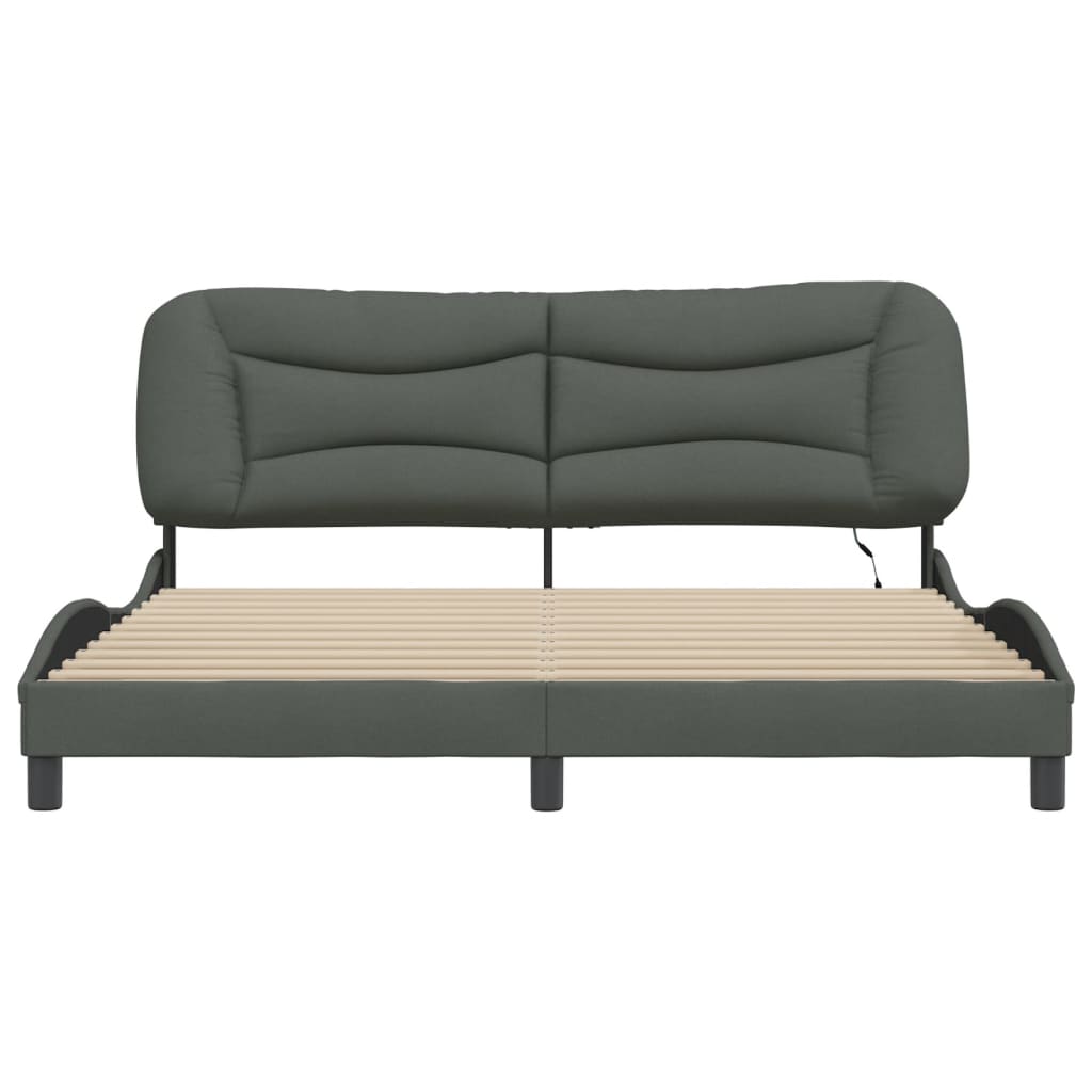 Cadre de lit avec LED sans matelas gris foncé 180x200 cm tissu - XIOS