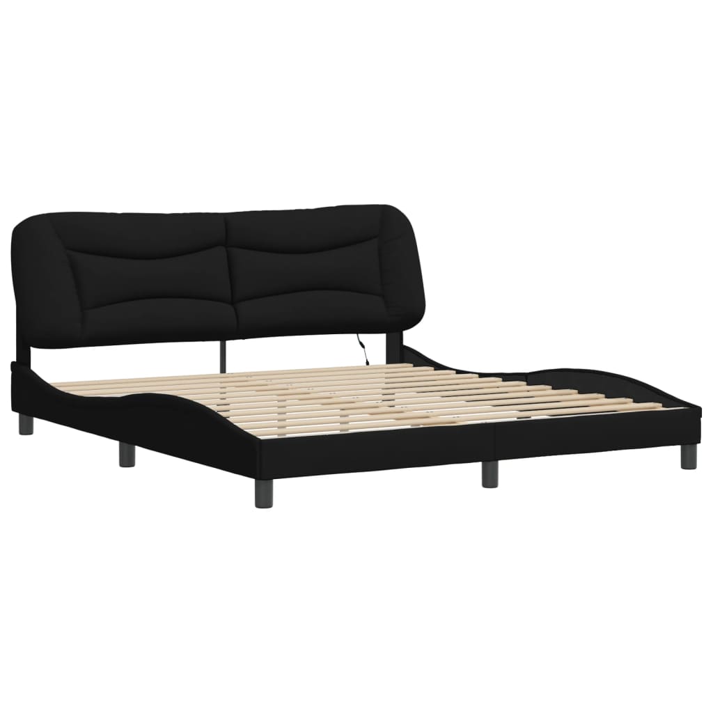 Cadre de lit avec LED sans matelas noir 180x200 cm tissu - XIOS